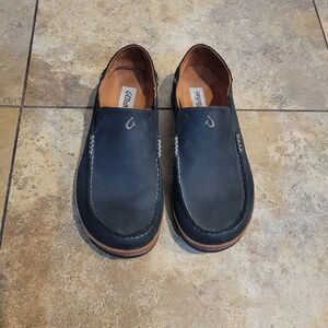 Olukai Moloa Men's Black Loafers Navy Blue Leather Size 9M